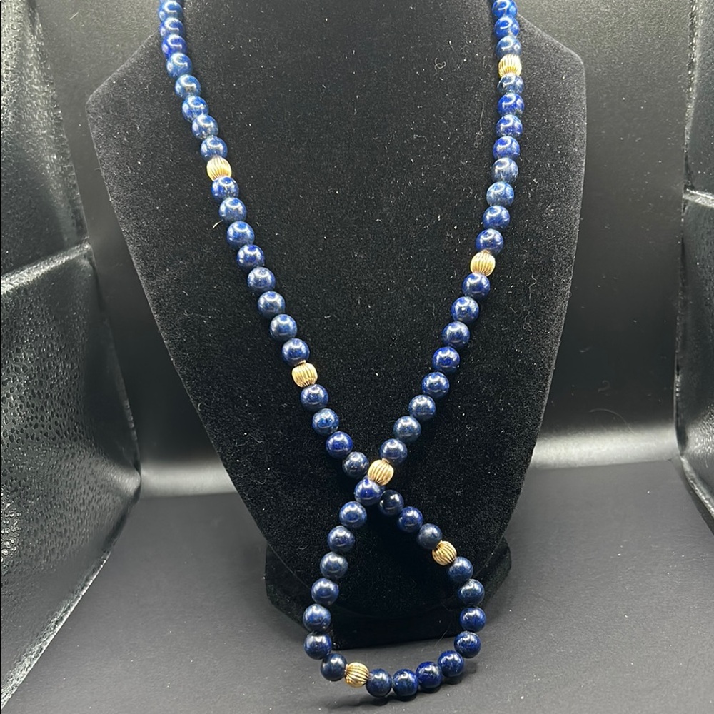 Gorgeous Lapis Lazuli and 14k gold beaded necklace. Tested genuine, vintage.